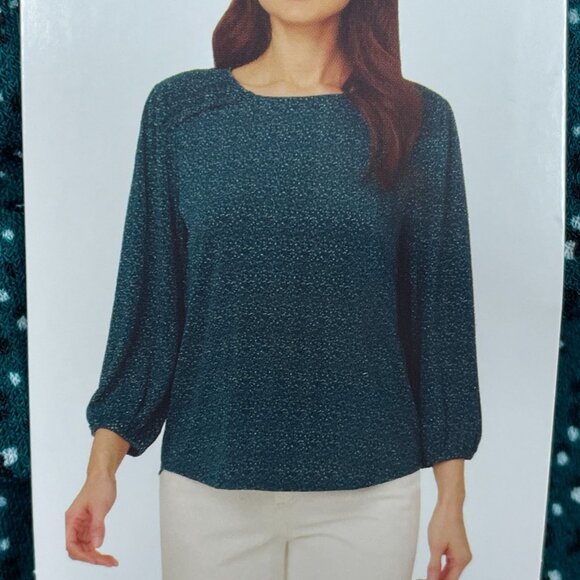 Adrianna Papell Teal Polka Dot Blouse Smocked Details Small d0387 - Picture 15 of 16